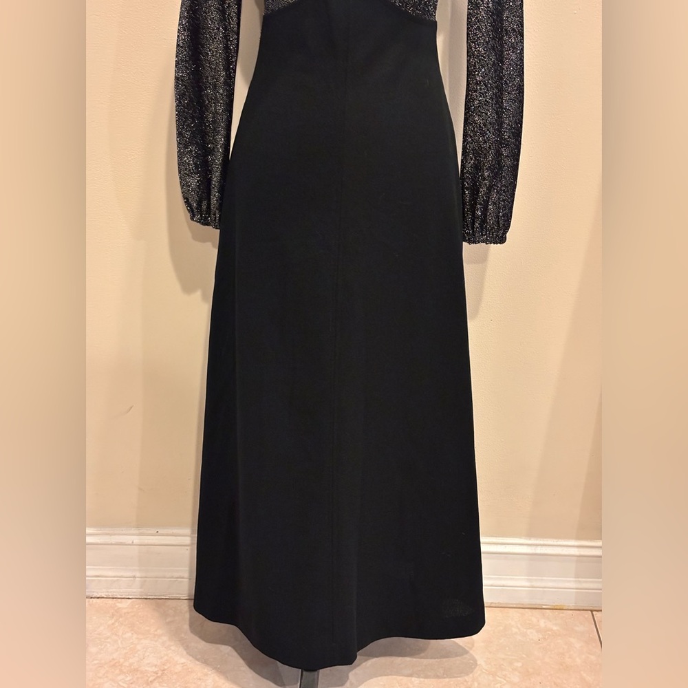 Vintage Long Black Knit Dress Silver Bodice Size Vintage 10 - Picture 5 of 11